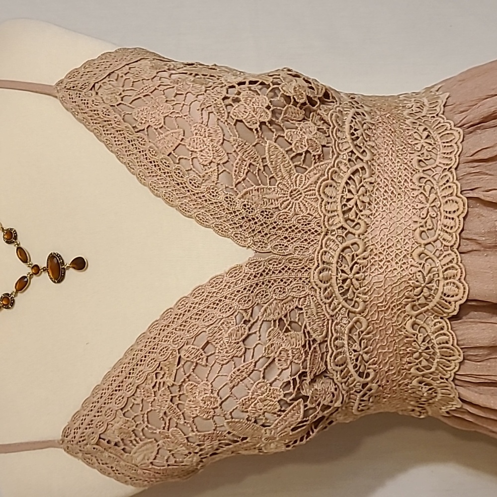 Rebellion Tan Lace Tiered Mini Dress - Picture 7 of 13